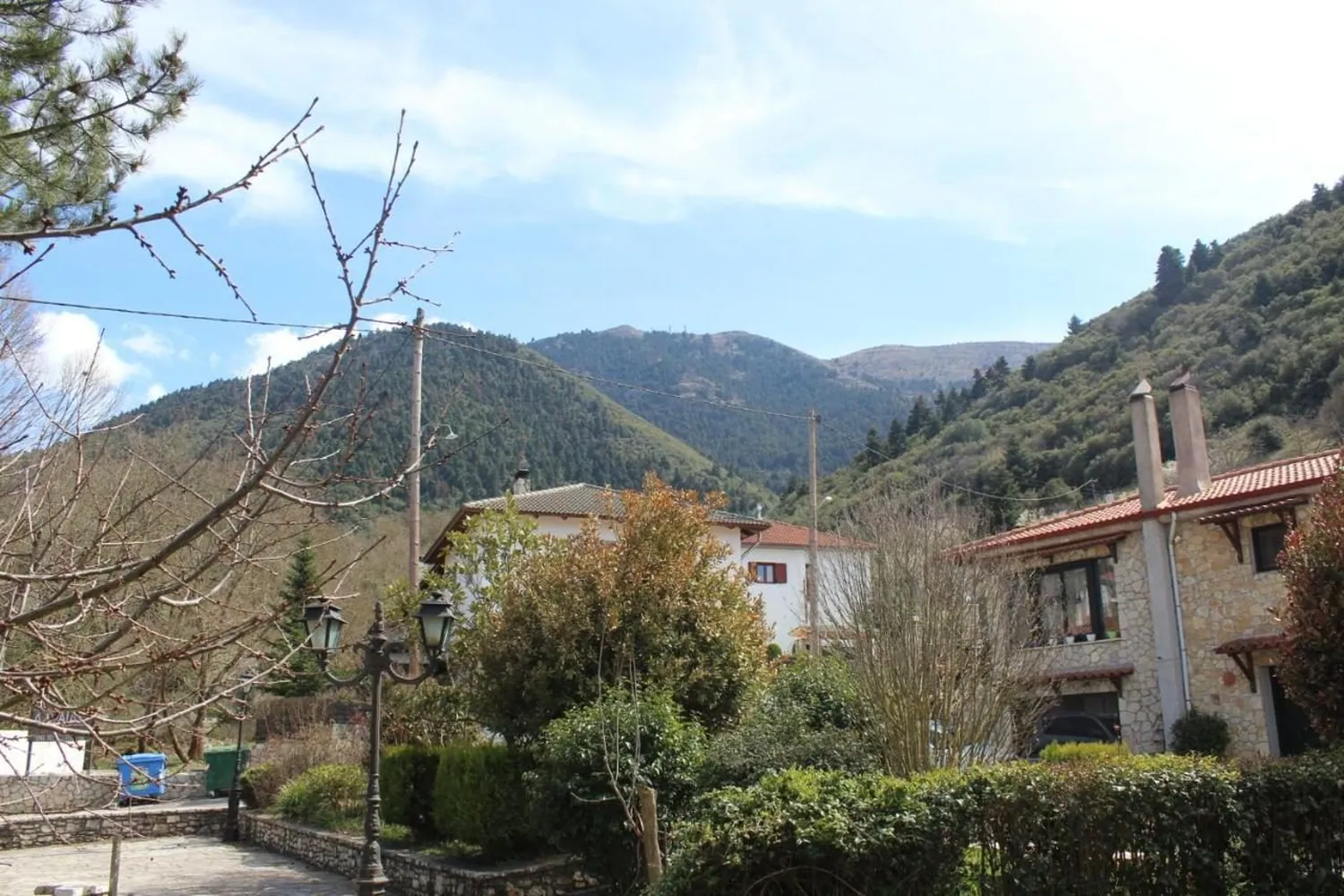 Τα σπίτια των Καλαβρύτων με τα δασωμένα βουνά πίσω τους